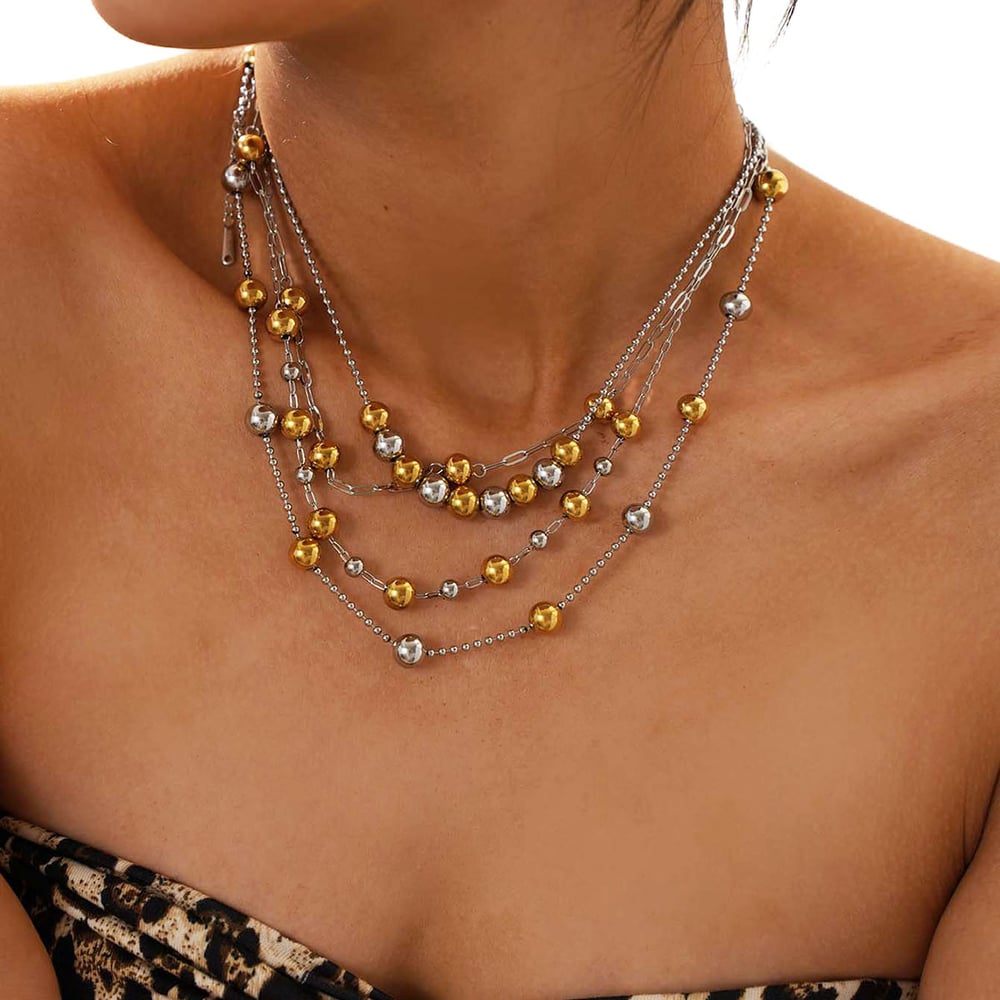 1 Piece Simple Mixed Gold Color And Silver Colors Stainless Steel  Women‘s Beaded Necklaces Picture3