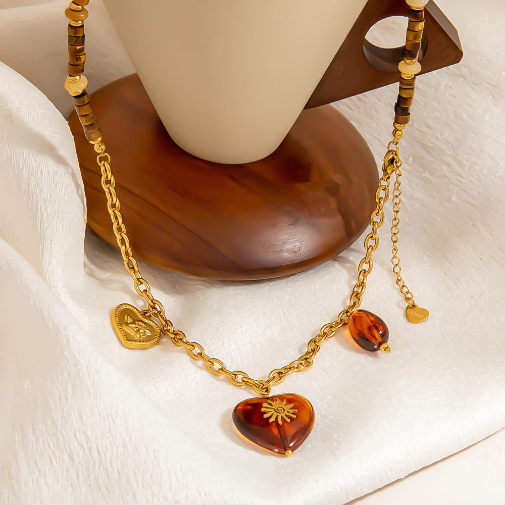 1 Piece Simple Daily Heart Stainless Steel  Gold Color  Women's Beaded Necklaces Picture3