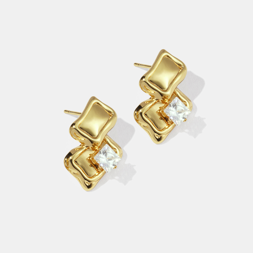 Irregular Shape Stainless Steel Gold Color Zircon Stud Earrings h5Picture2