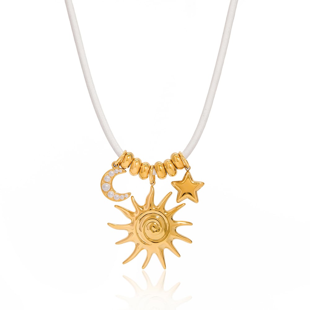 1 Stück elegante Halsketten mit Anhänger aus Edelstahl für Damen mit Sonne, Stern und Mond h5Bild7