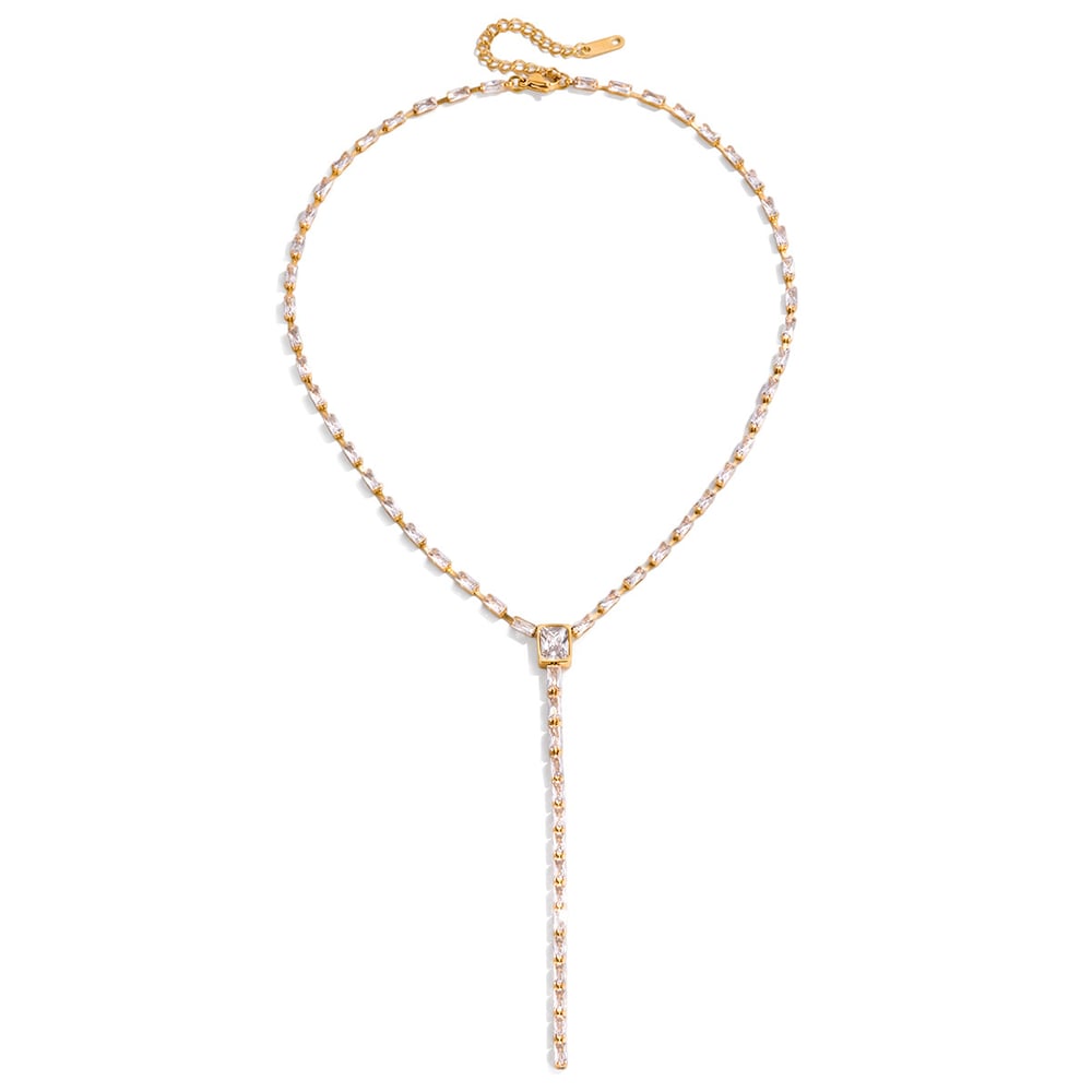 1 Stück exquisite rechteckige Halskette mit Anhänger aus Edelstahl in Goldfarbe mit Zirkonia für Damen