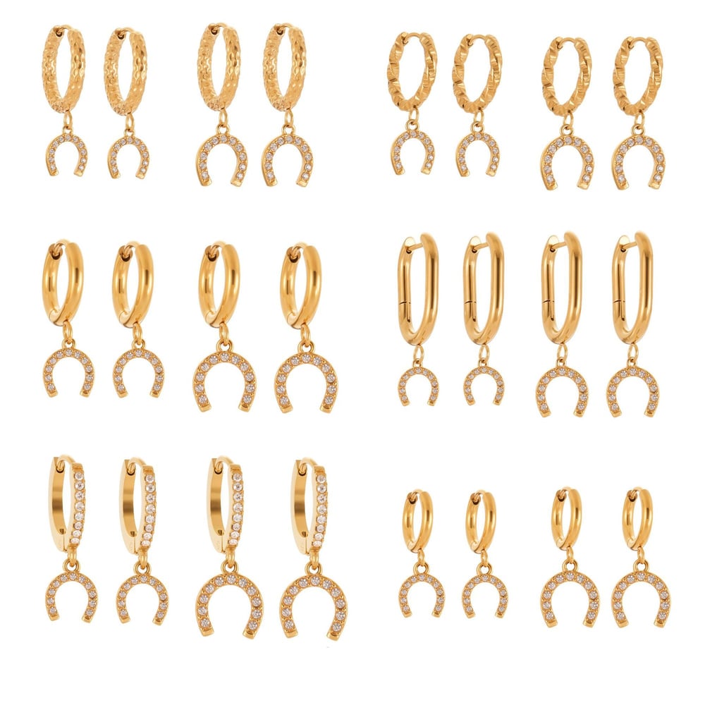 1 Pair Luxurious Horseshoe-shaped Stainless Steel Gold Color Zircon Women's Drop Earrings Picture8