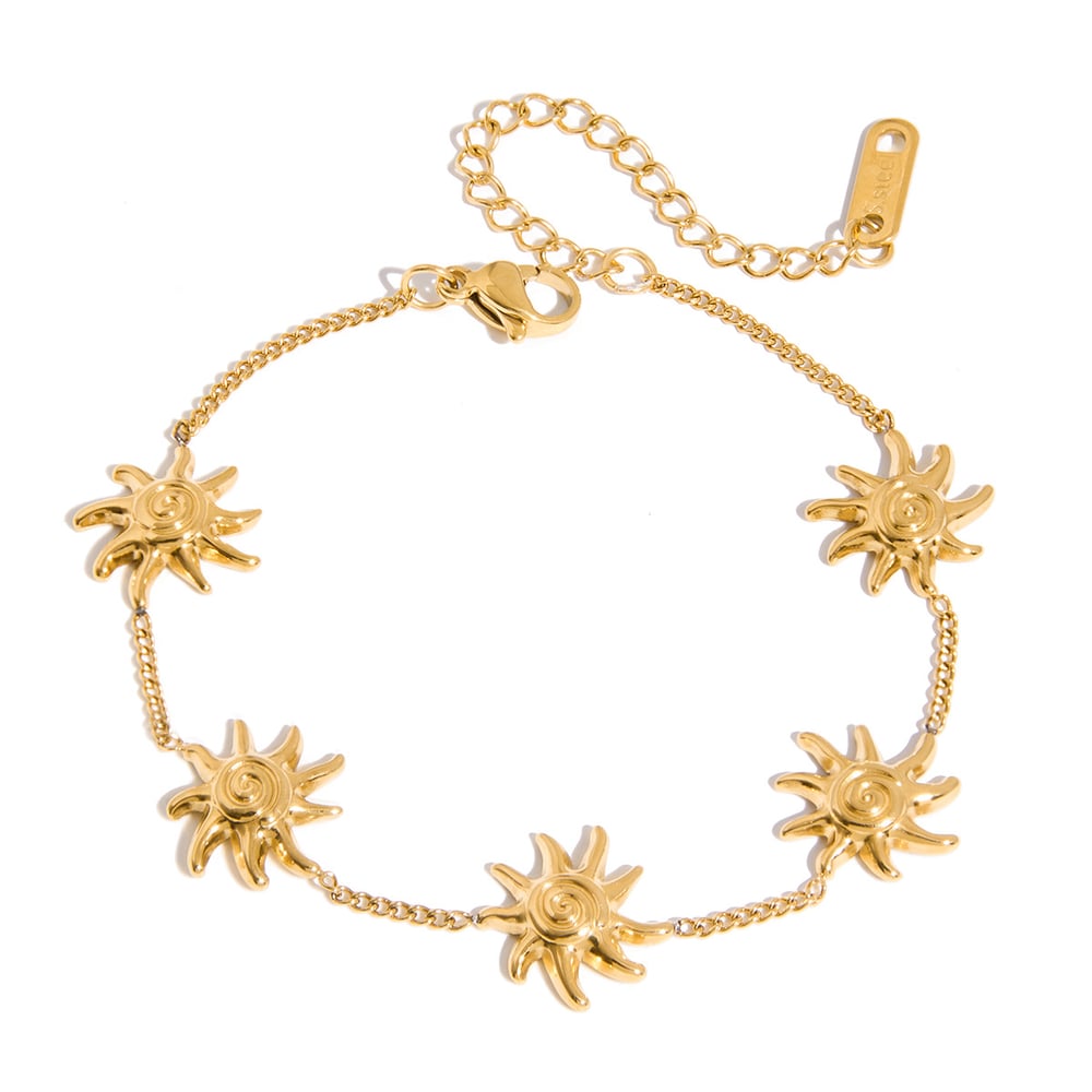 1 Piece Retro Sun&Moon Stainless Steel Gold Color Women's Cuff Bracelets
