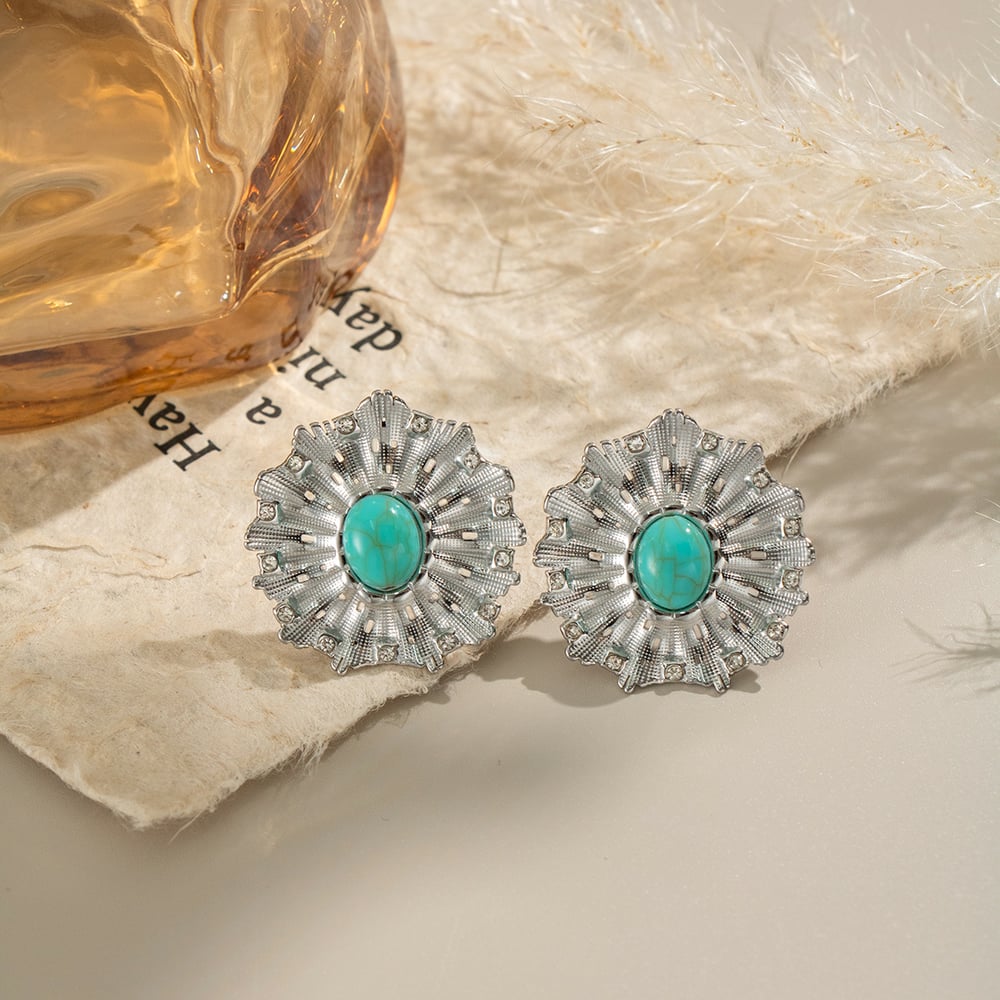 1 Paar Damen-Ohrstecker mit Calaite-Anhänger aus Edelstahl in Goldfarbe Bild4