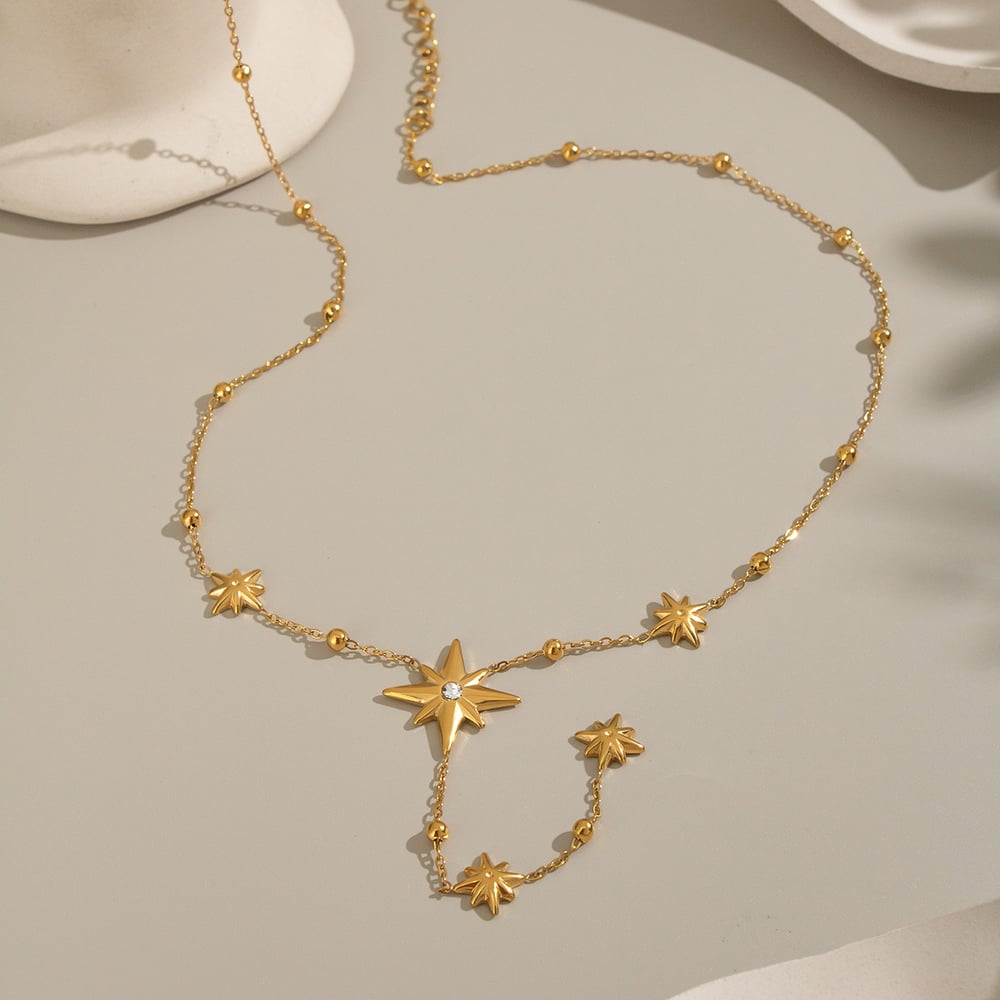 Stars Stainless Steel Gold Color Necklace Set Picture4