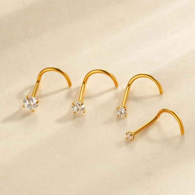 1 Piece Circle Titanium Alloy Gold Color Zircon Nose Stud h5Picture3