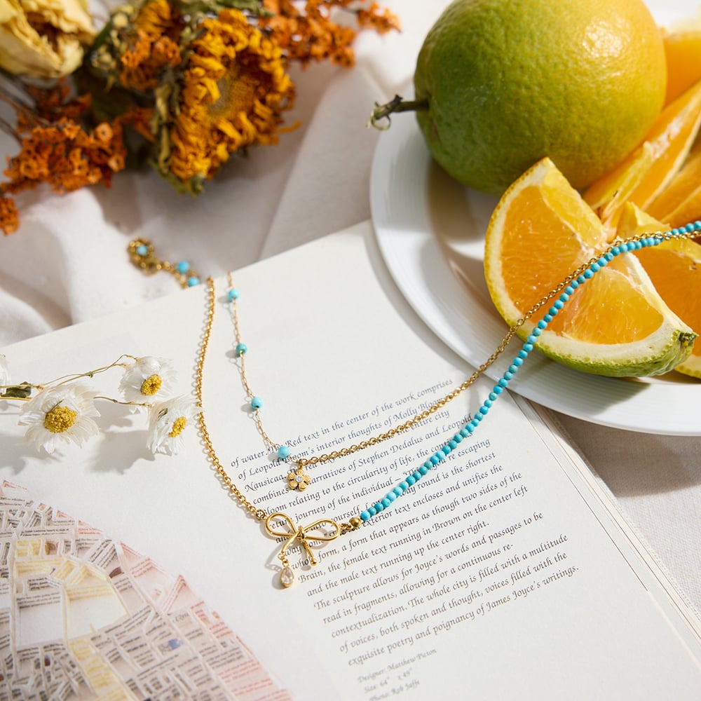 1 Piece Elegant Bow Knot Beads Stainless Steel Gold Color Women's Layered Necklaces h5Picture7