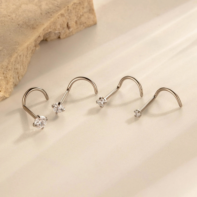 1 Piece Circle Titanium Alloy Gold Color Zircon Nose Stud h5Picture4