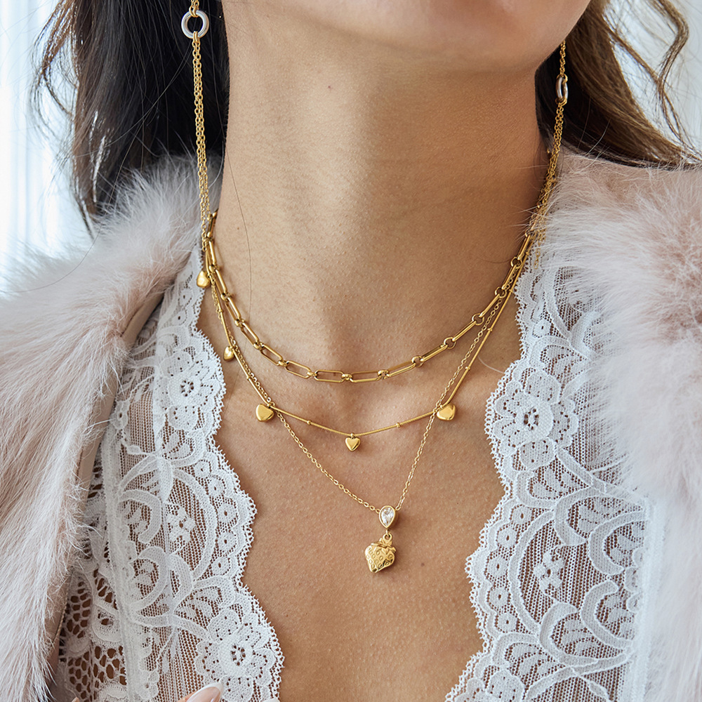 1 Piece Sweet Droplet Strawberry Stainless Steel Gold Color Women's Pendant Necklaces h5Picture4