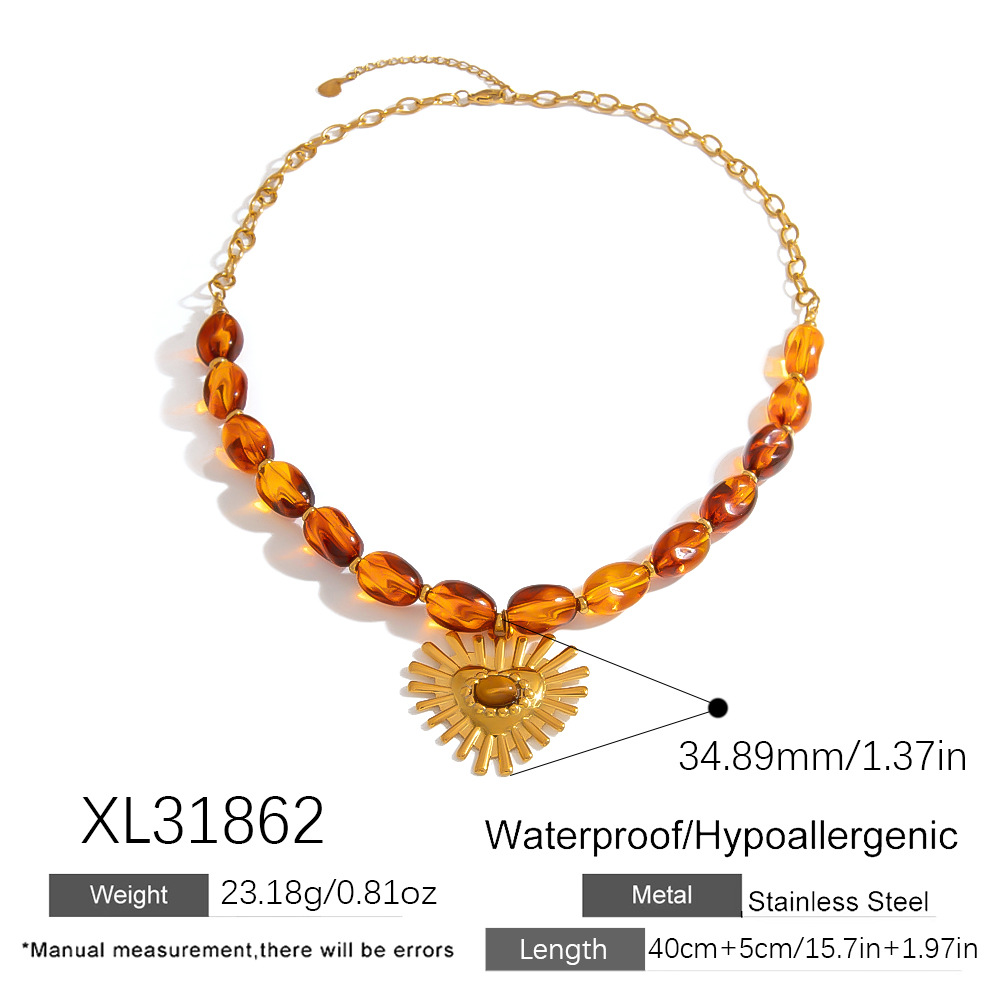 1 Stück Elegante Herz Edelstahl Naturstein Damen Perlen Halsketten Bild2