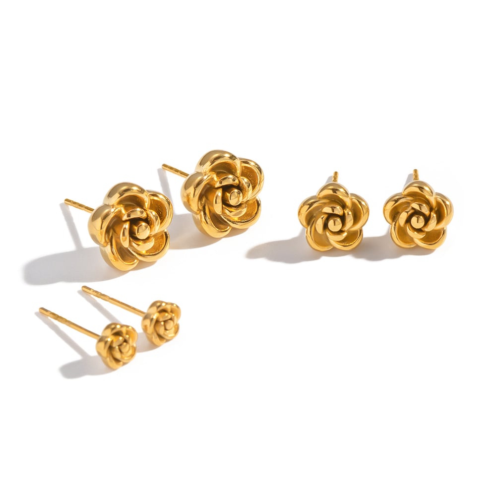 1 Pair Simple Series Flower Stainless Steel Gold Color Women's Stud Earrings Picture5