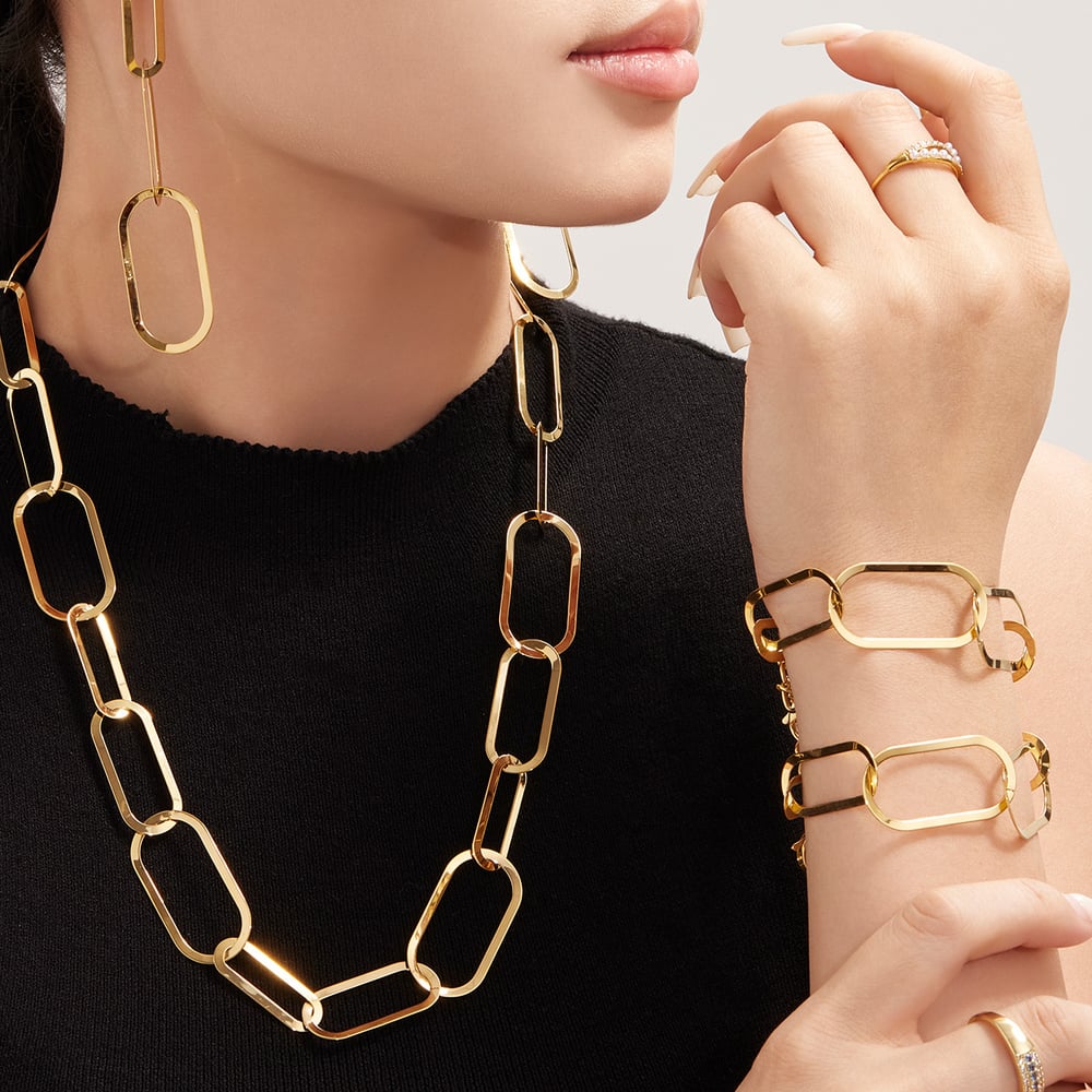 Simple Squircle Stainless Steel Gold Color Women's Jewelry Sets h5Picture5