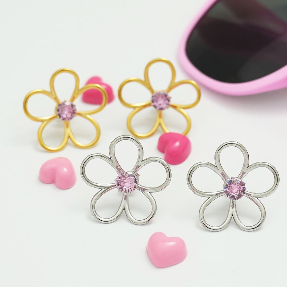 1 Pair Simple Natural Flower Stainless Steel Women's Stud Earrings h5Picture3