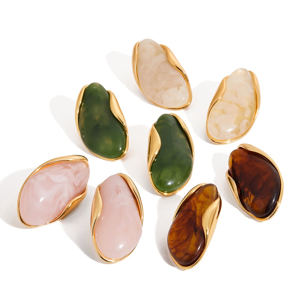 1 Pair Retro Irregular Shape Resin Gold Color Women's Stud Earrings h5Picture2