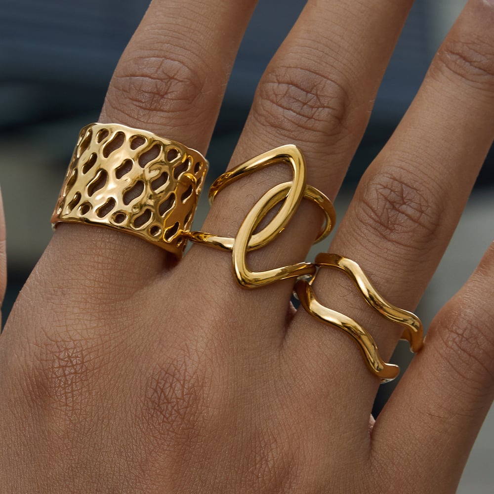 1 Piece Simple Irregular Shape Stainless Steel Gold Color Statement Rings Picture7