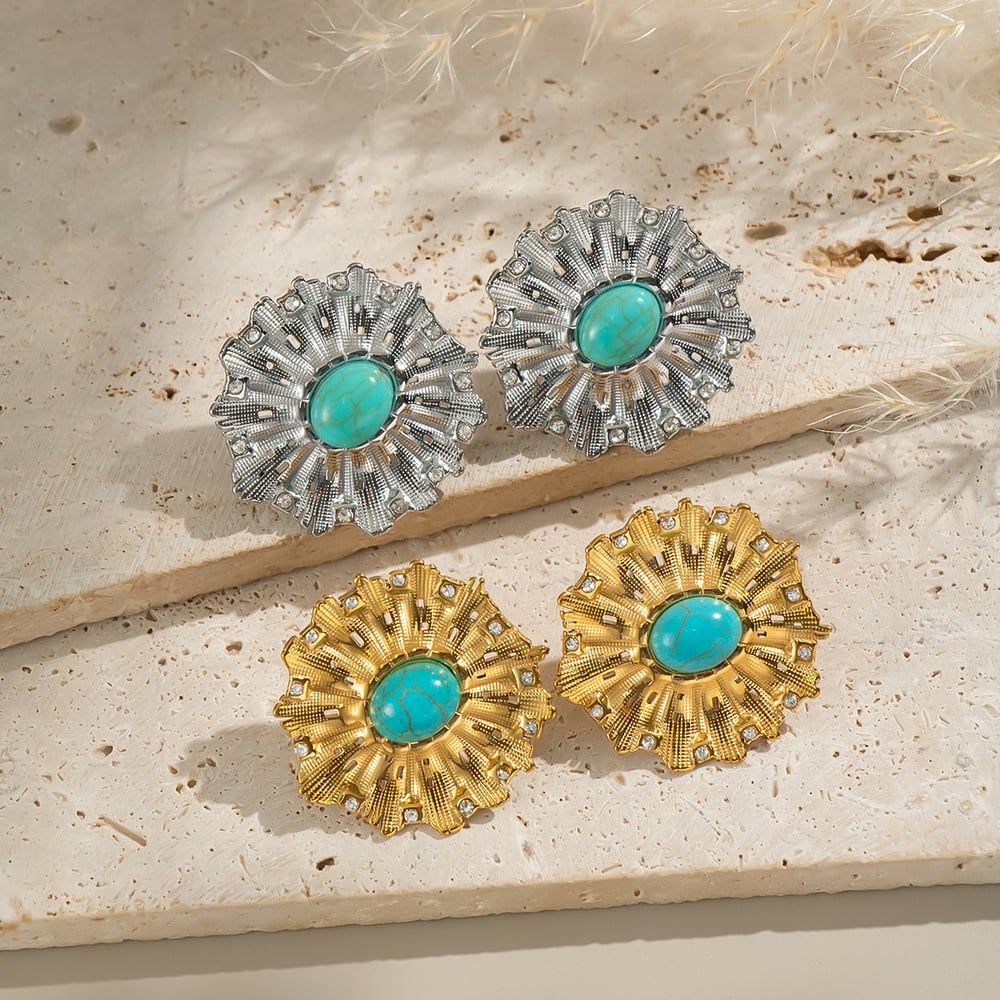 1 Paar Damen-Ohrstecker mit Calaite-Anhänger aus Edelstahl in Goldfarbe Bild2