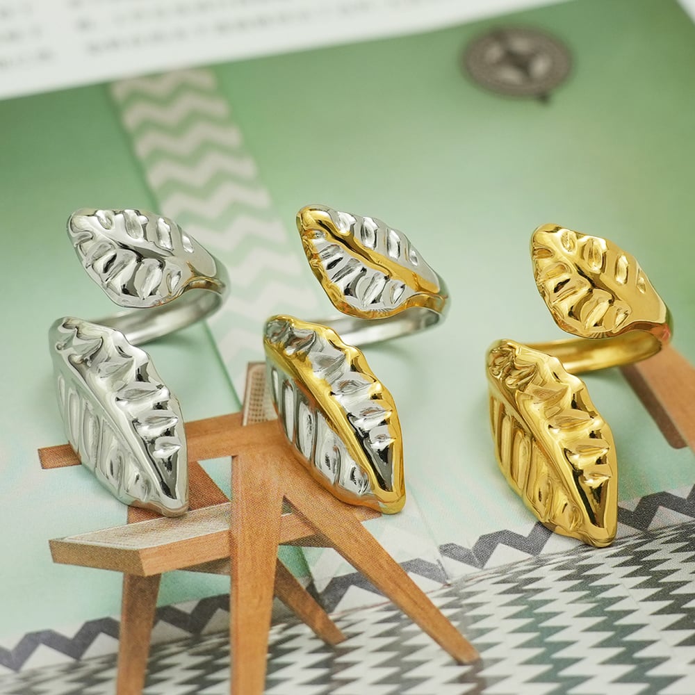 1 Piece Simple Series Natural Leaf Stainless Steel  Women's Statement Rings h5Picture4