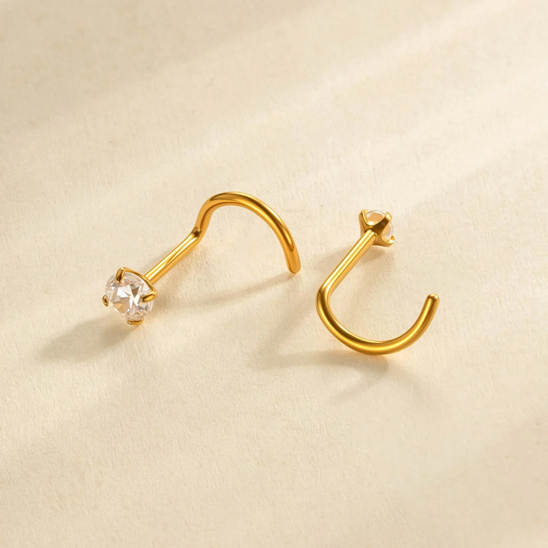 1 Piece Circle Titanium Alloy Gold Color Zircon Nose Stud h5Picture6