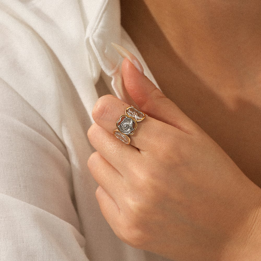 1 Piece Retro Rose Stainless Steel MIxed Color Statement Ring Picture4