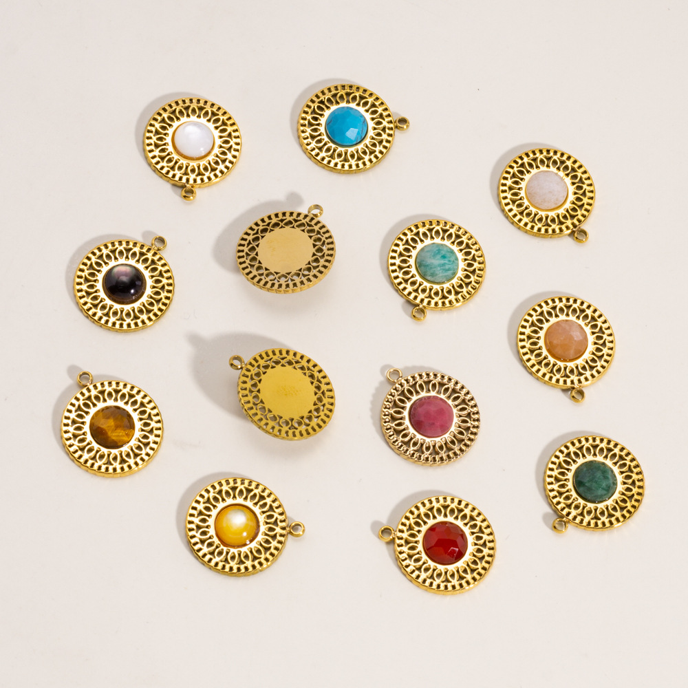 1 Piece Luxurious  Retro Circle Stainless Steel  Natural Stone Women's Pendants Picture3