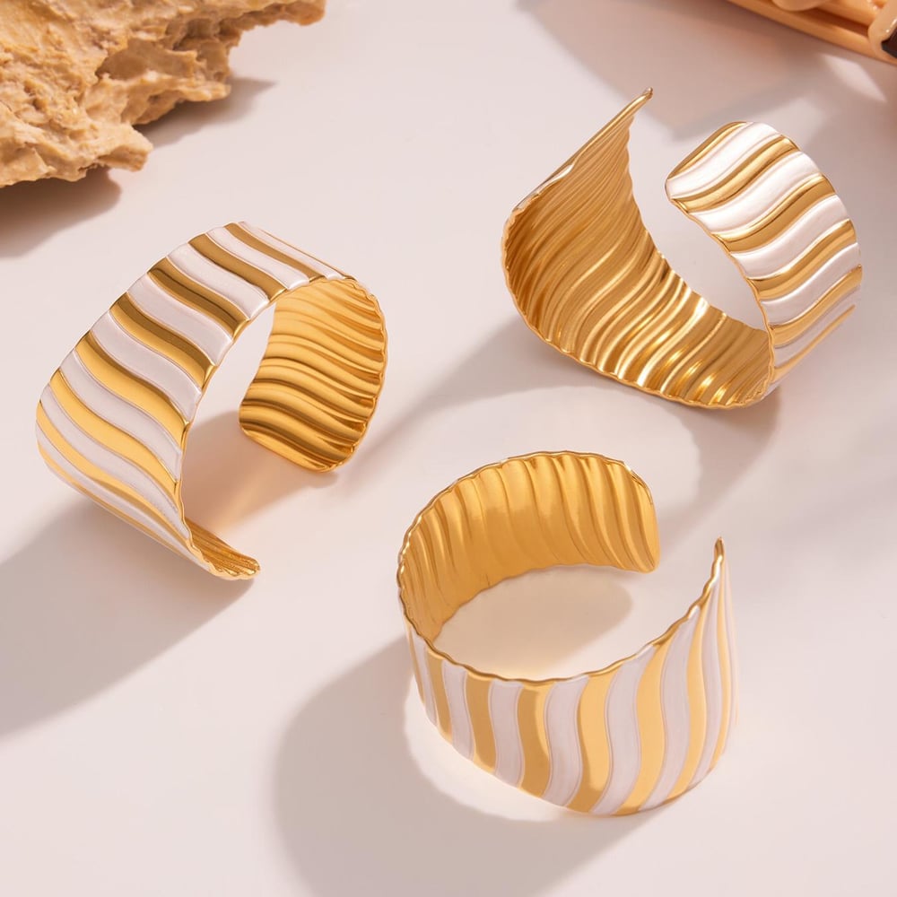 1 Piece Simple Strip Stainless Steel Gold Color Women's Cuff Bracelets h5Picture3