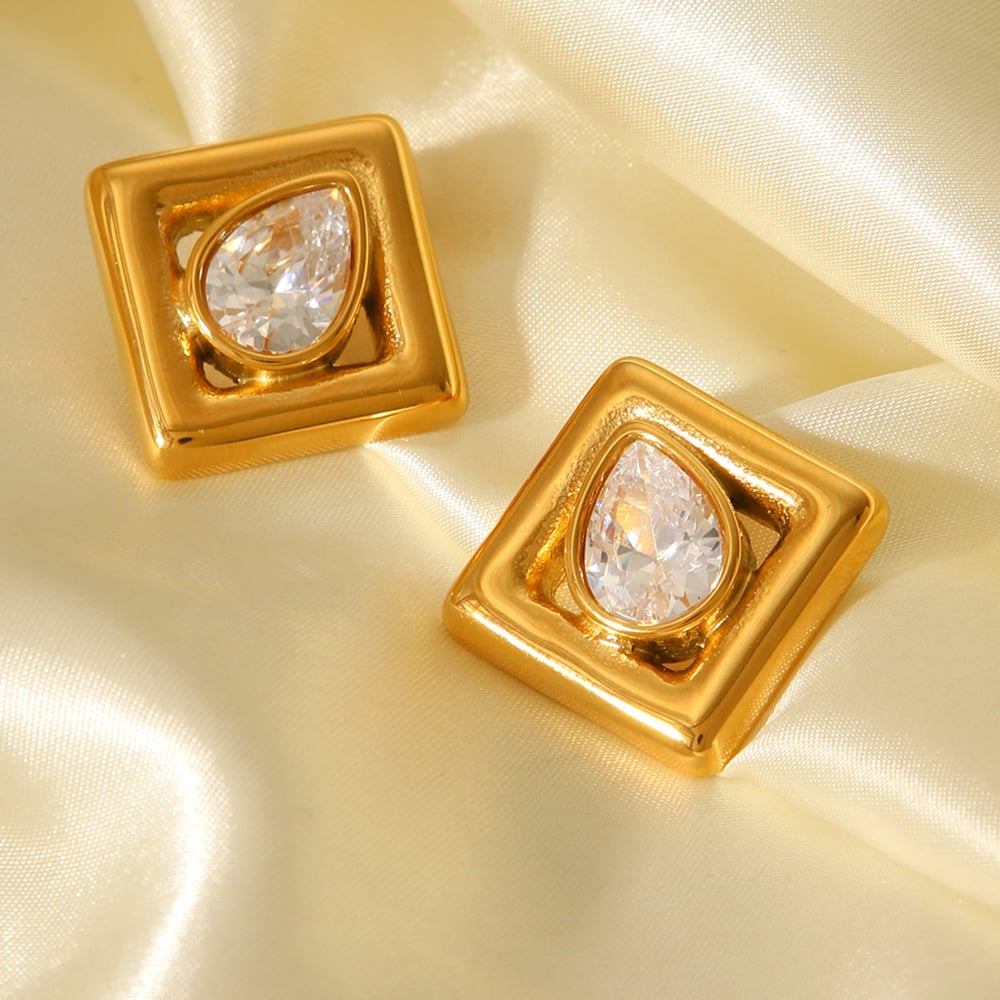 1 Paar einfache, rechteckige Ohrstecker aus Edelstahl in Goldfarbe für Damen h5Bild5