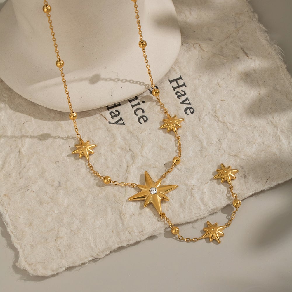 Stars Stainless Steel Gold Color Necklace Set Picture2