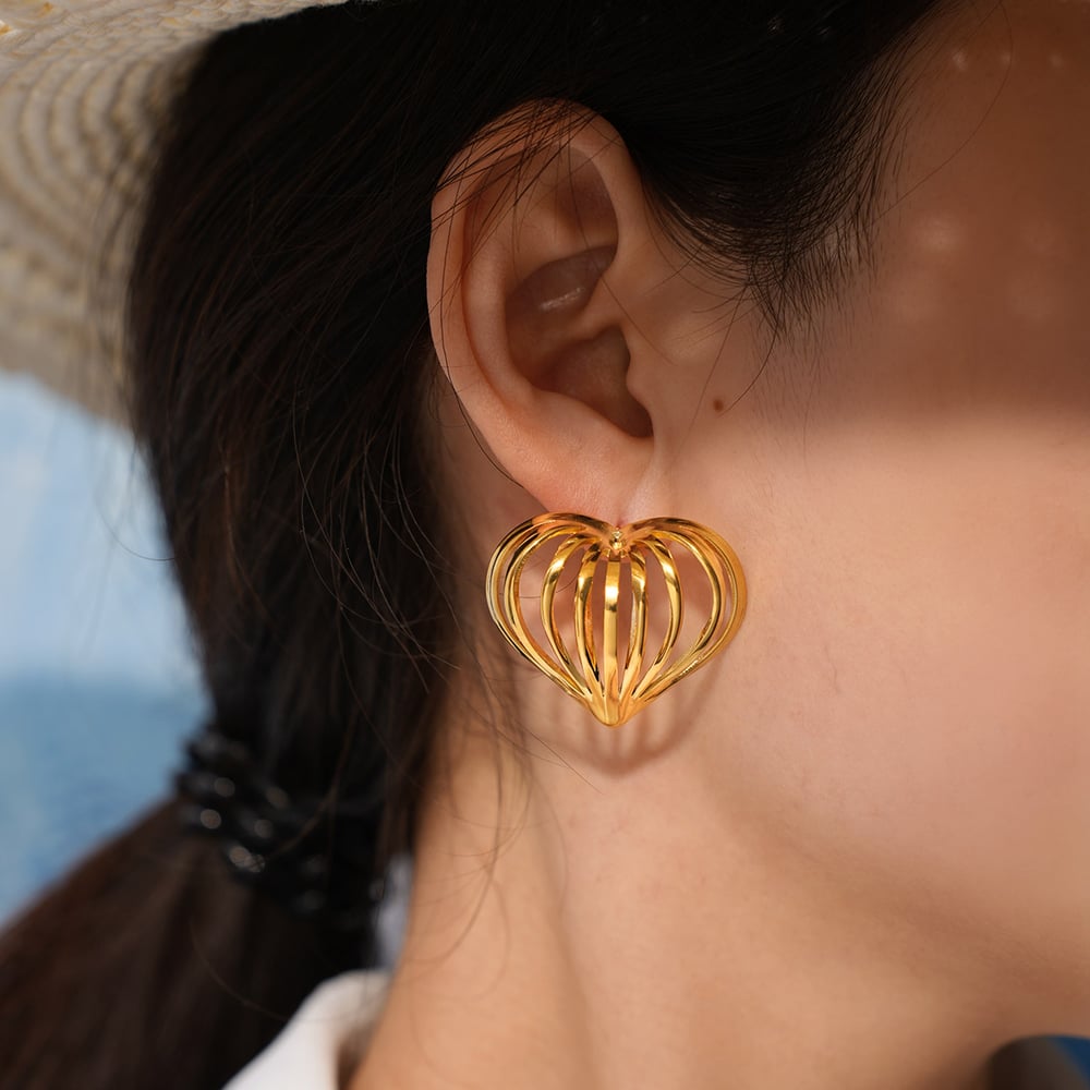 1 Pair Simple  Casual Heart Stainless Steel   Gold Color Women's Stud Earrings Picture2