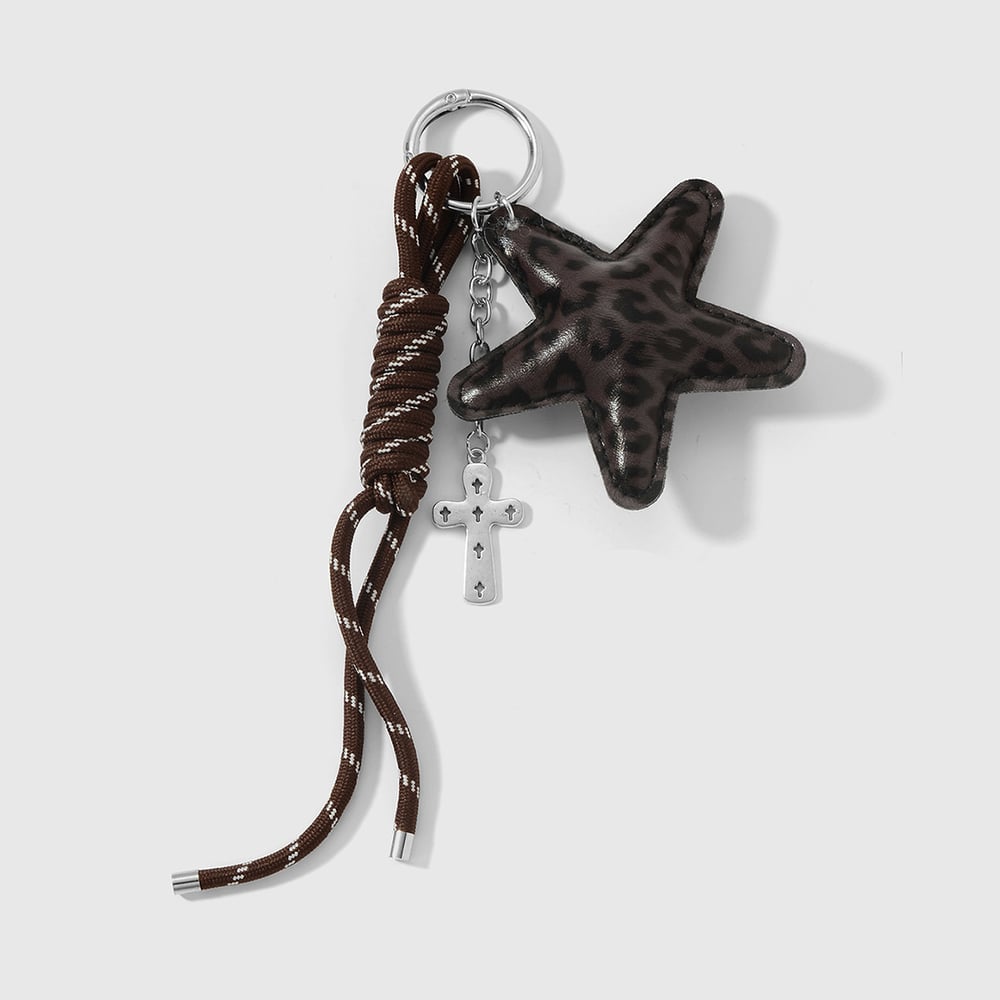 1 Piece Retro Leopard Print Leather Star Bag Charm