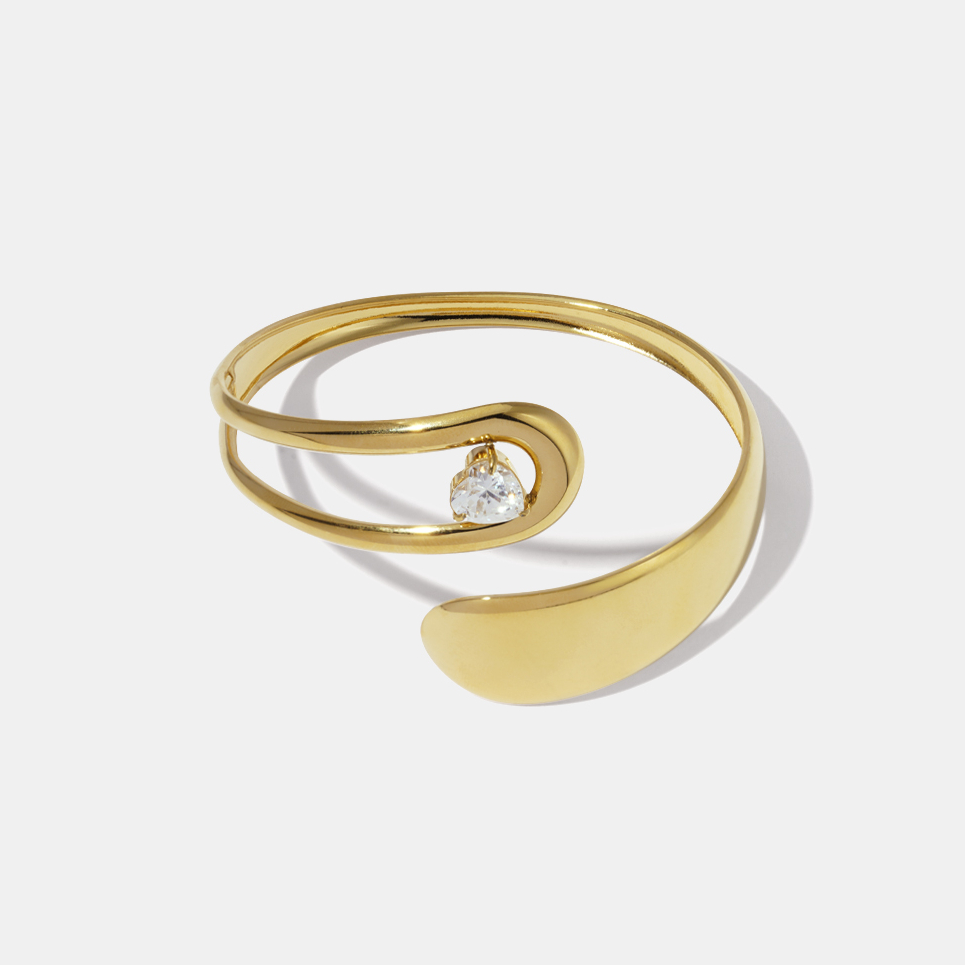 Hollowed Out Irregular Shape Stainless Steel Zircon Cuff Bracelet Picture2