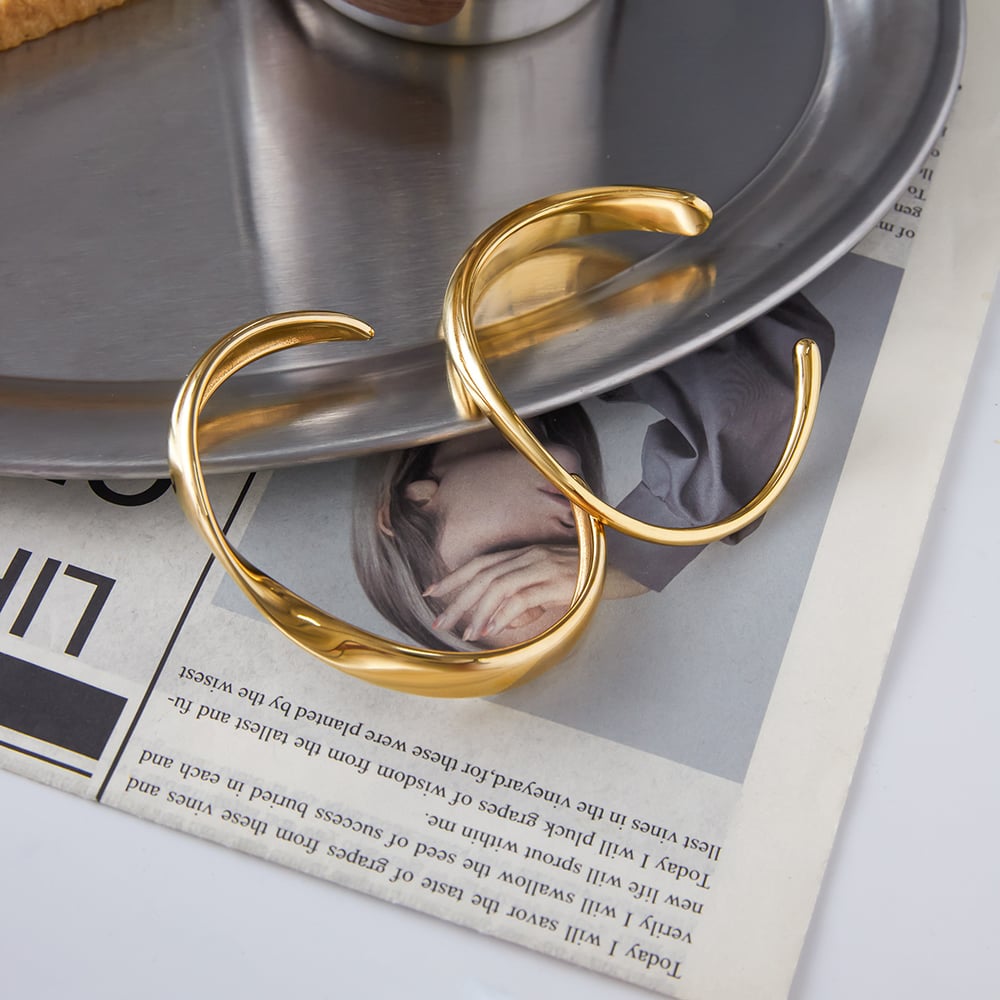 1 Piece Classic Curve Stainless Steel Gold Color Women's Cuff Bracelets h5Picture4