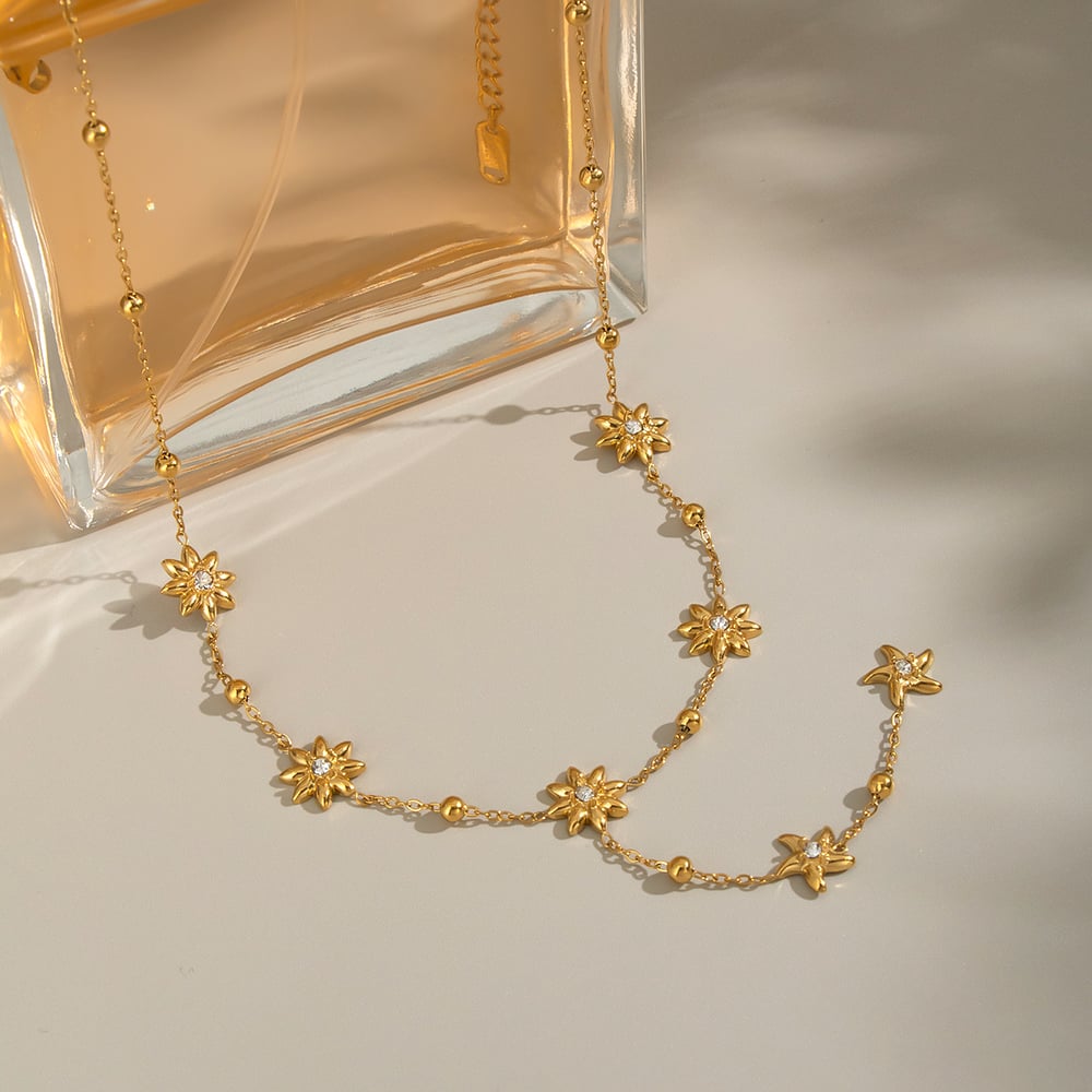 Flower Stainless Steel  Gold Color Necklace Set Picture2