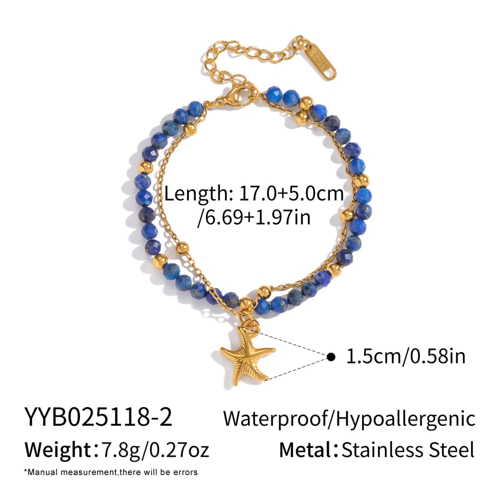 1 Piece Natural Stone Beads Stainless Steel Beaded Bracelet