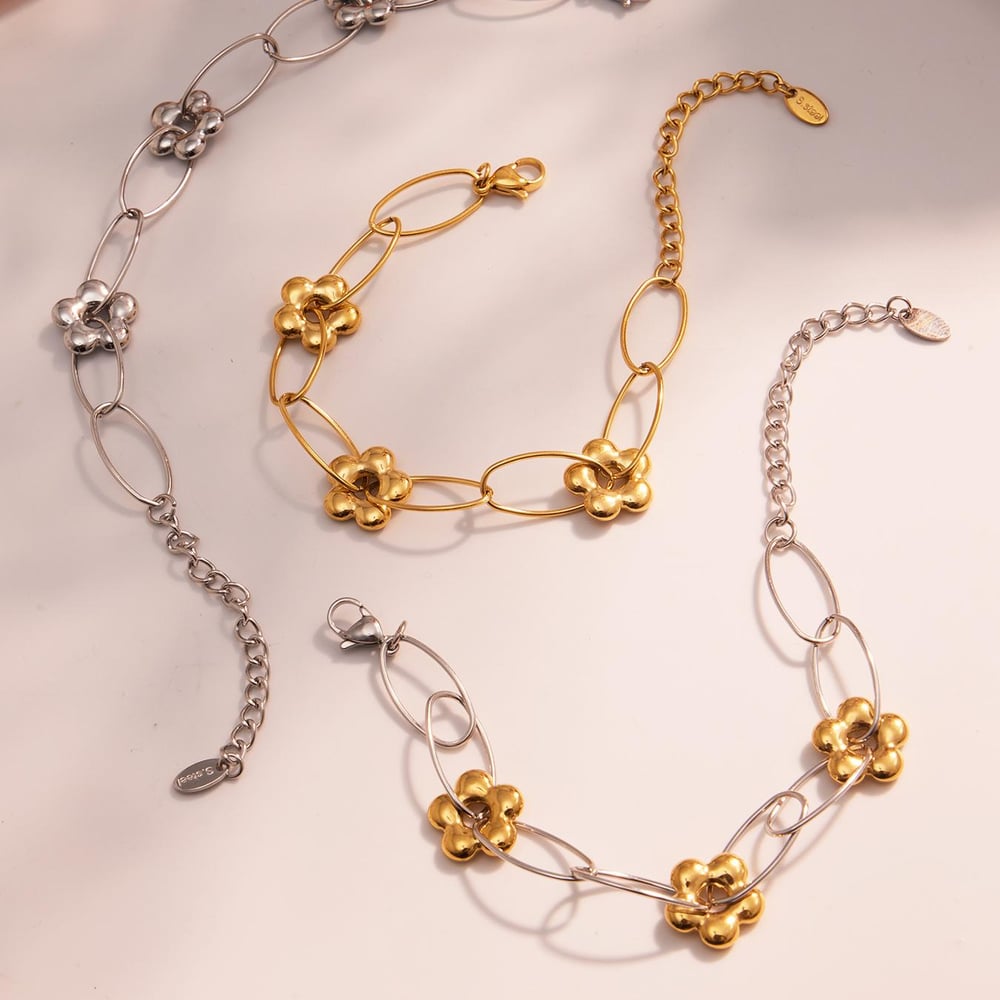 Romantic Flower Stainless Steel Gold Color Women's Jewelry Sets h5Picture3
