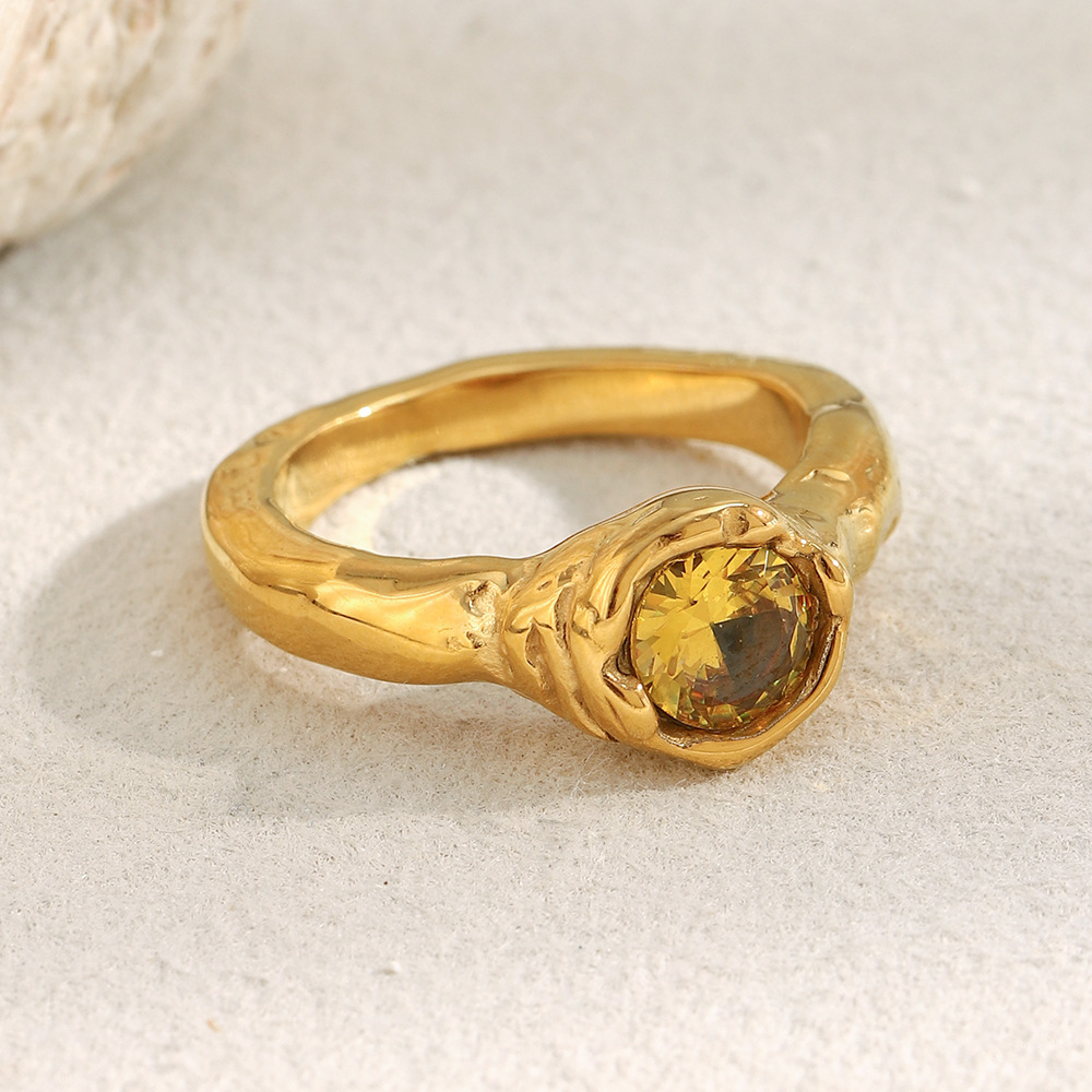 1 Piece Delicate Stainless Steel Gold Color Women's Gemstone Rings Picture5