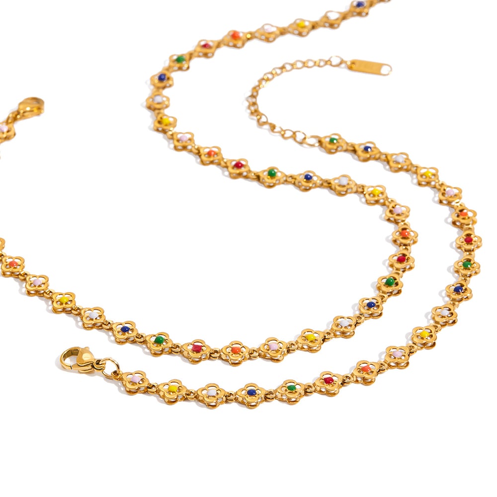 Colorful Flower Stainless Steel Gold Color Women's Jewelry Sets h5Picture7