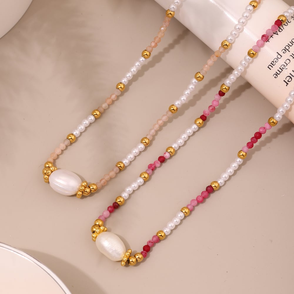 1 Piece Classic Stainless Steel Gold Color Natural Stone Women's Beaded Necklaces Picture2