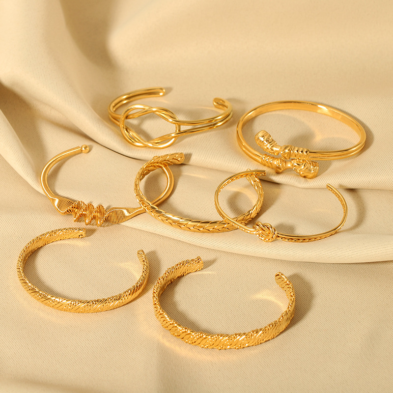 1 Piece Twist Stainless Steel Gold Color Cuff Bracelet h5Picture3