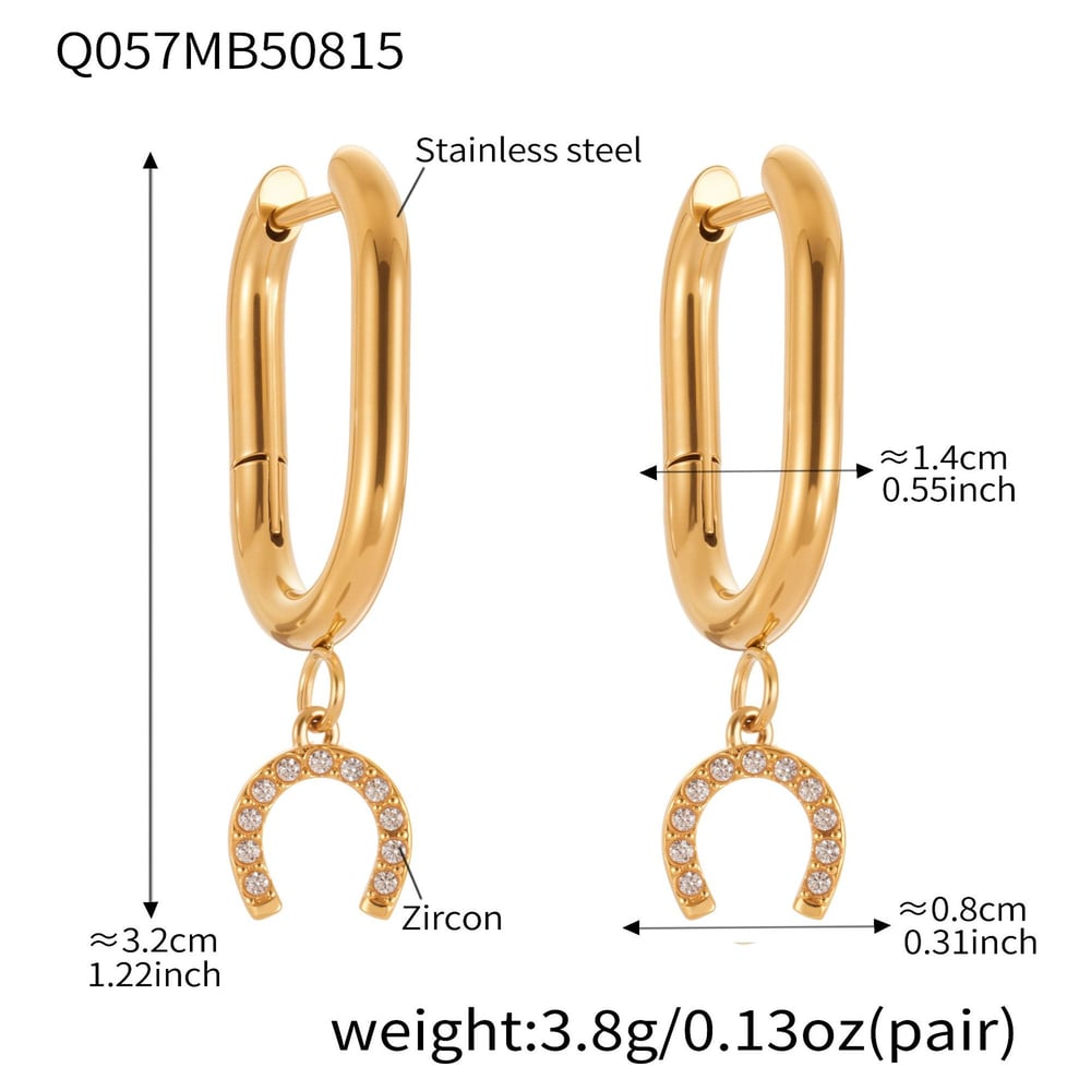 1 Pair Luxurious Horseshoe-shaped Stainless Steel Gold Color Zircon Women's Drop Earrings Picture2