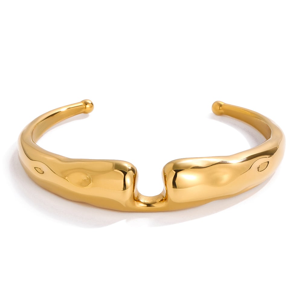 1 Piece Classic Hammer Pattern Stainless Steel Gold Color Women's Cuff Bracelets