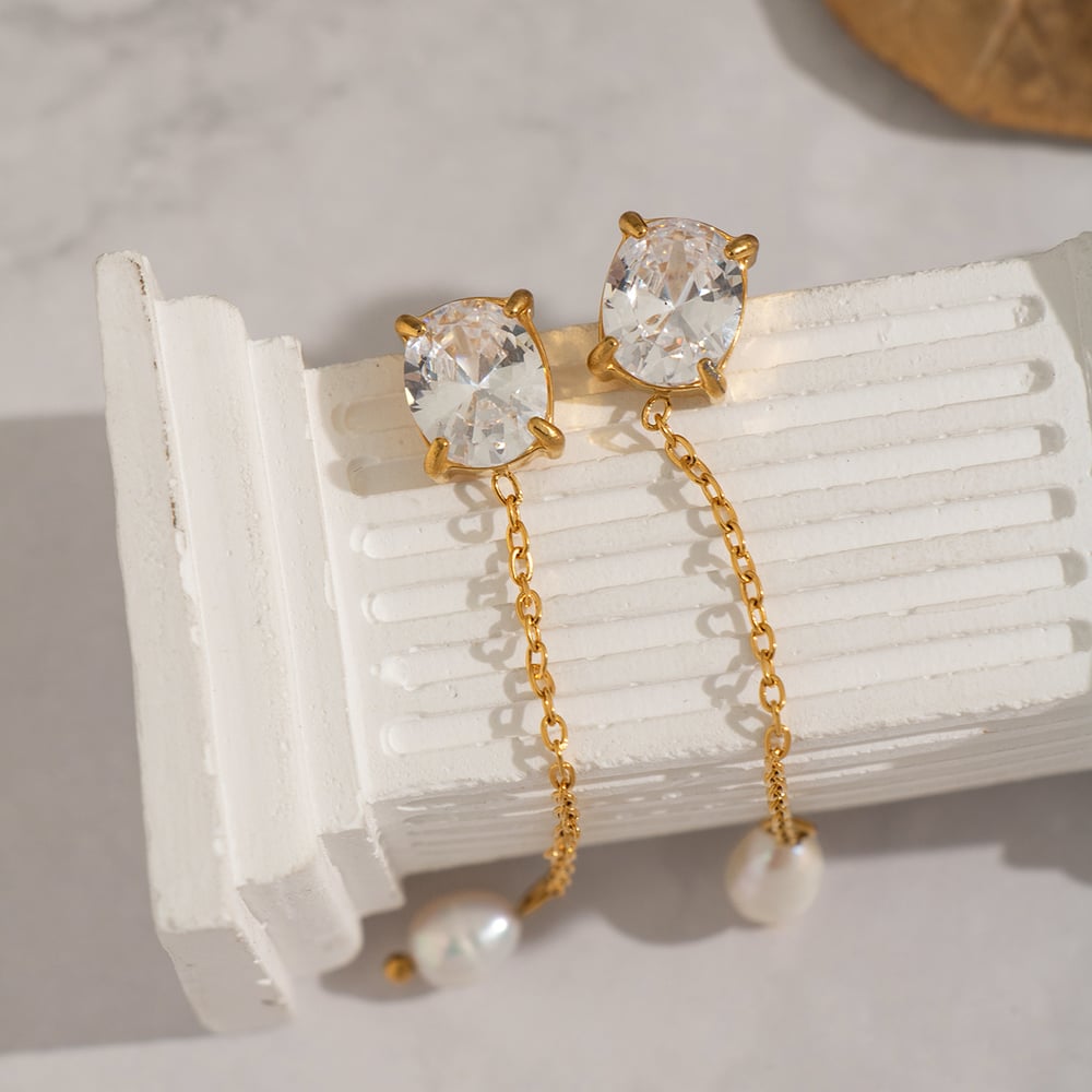 1 Pair Irregular Shape Stainless Steel Gold Color Zircon Dangle Earrings Picture4