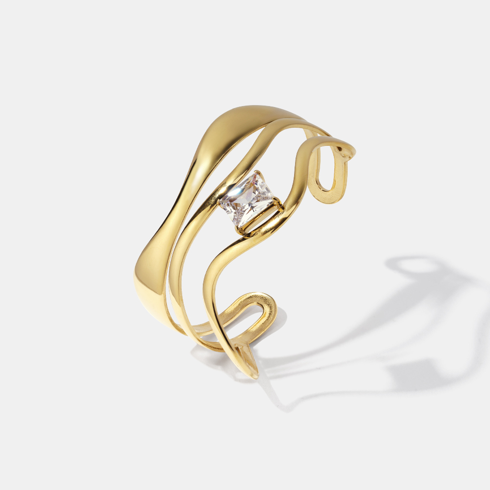 Line Shape Stainless Steel Zircon Cuff Bracelet Picture2