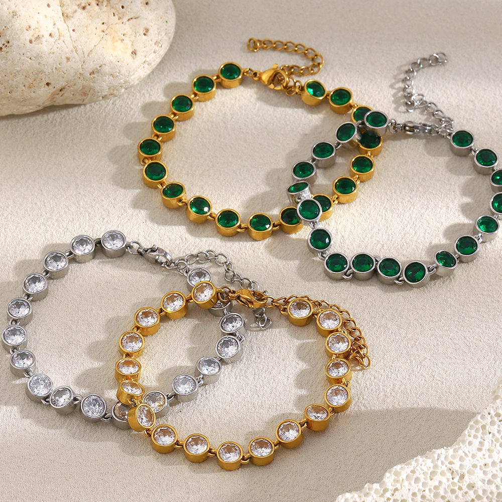 1 Stück luxuriöse klassische Kette Edelstahl Zirkon Damen Kettenarmbänder Bild3