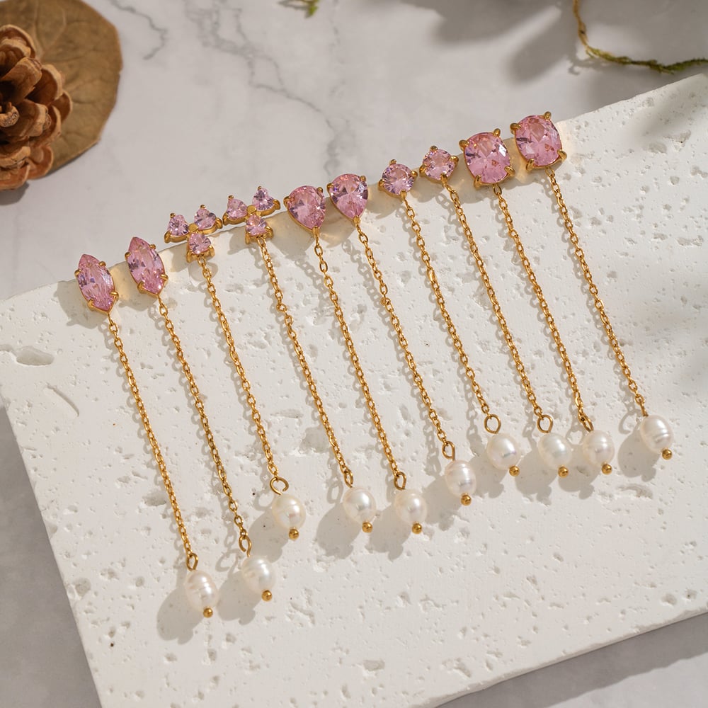 1 Pair Irregular Shape Stainless Steel Gold Color Zircon Dangle Earrings Picture3