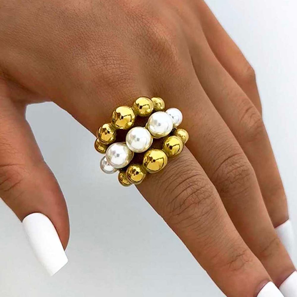 1 Piece Simple Series Natural Patchwork Stainless Steel  Gold Color  Statement Rings Picture8