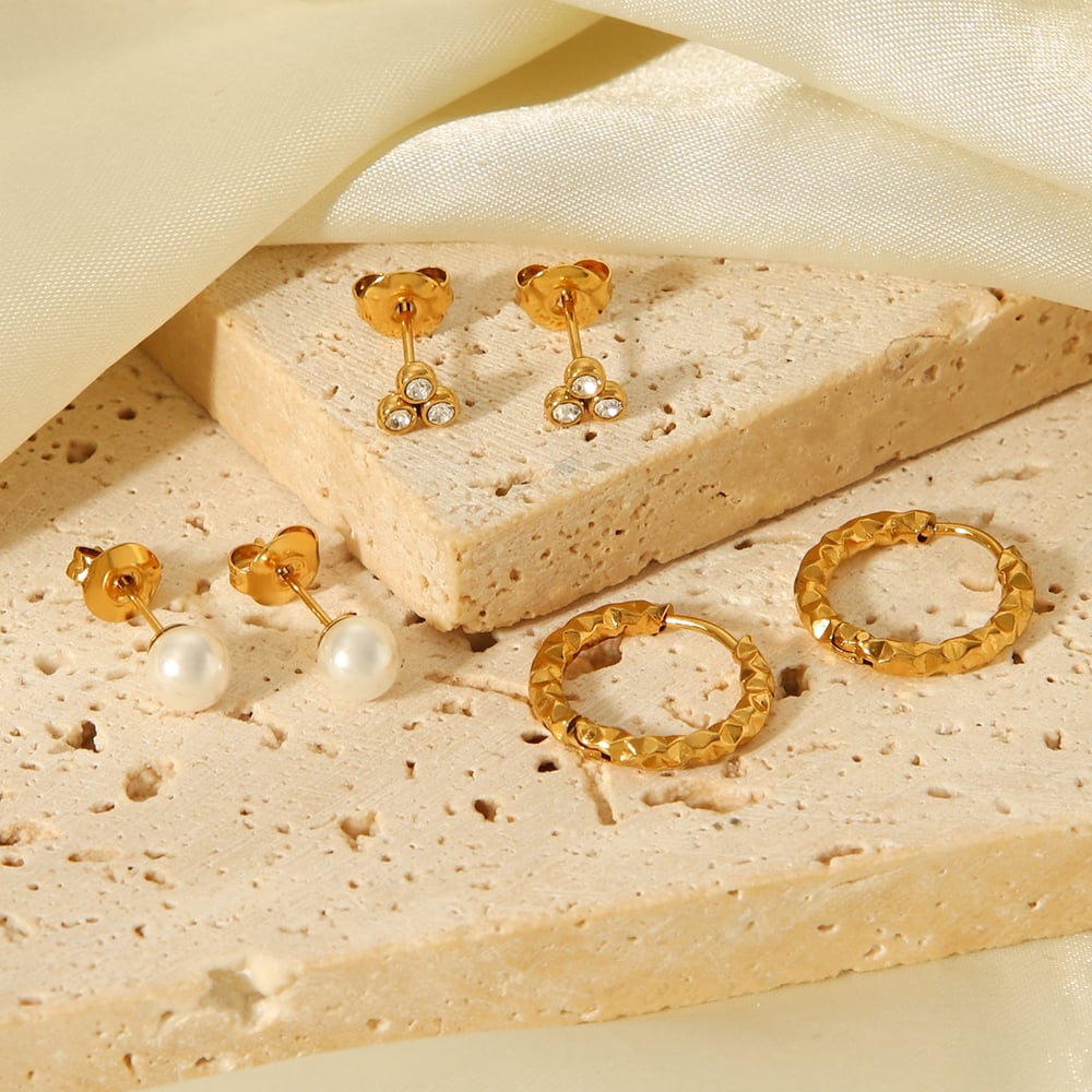 1 Set Luxurious Irregular Shape Stainless Steel Gold Color Zircon Women's Stud Earrings Picture5