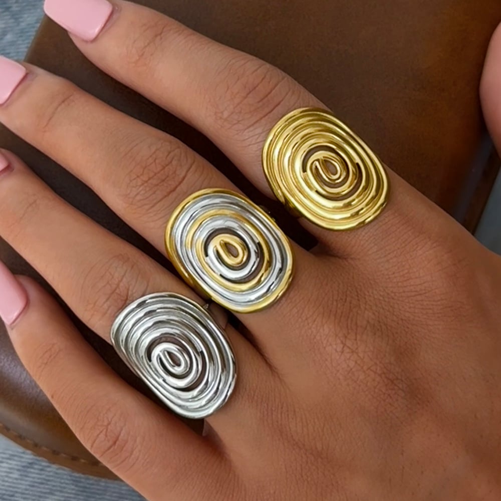 1 Piece Casual Circle Stainless Steel  Gold Color Women's Statement Rings h5Picture5