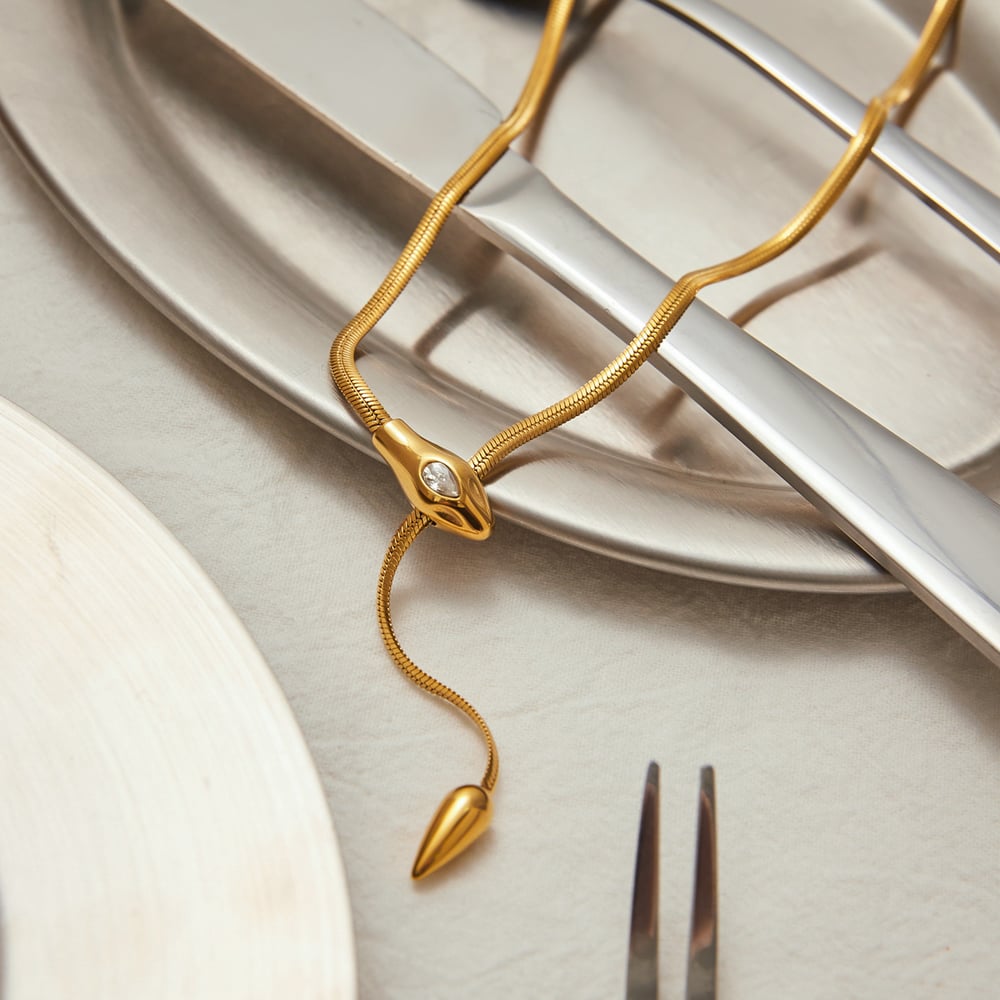 1 Stück Shinning Snake Edelstahl Gold Farbe Damen Anhänger Halsketten Bild7