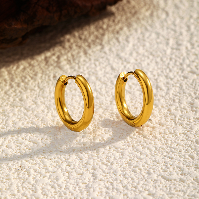 1 Pair Simple Stainless Steel Gold Color Hoop Earrings h5Picture3