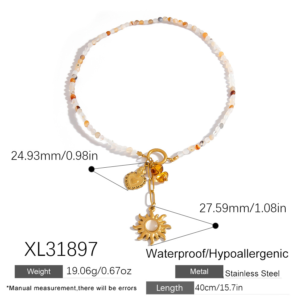 1 Piece  Sweet Flower Sun Fish Stainless Steel  Gold Color  Women's Beaded Necklaces Picture2